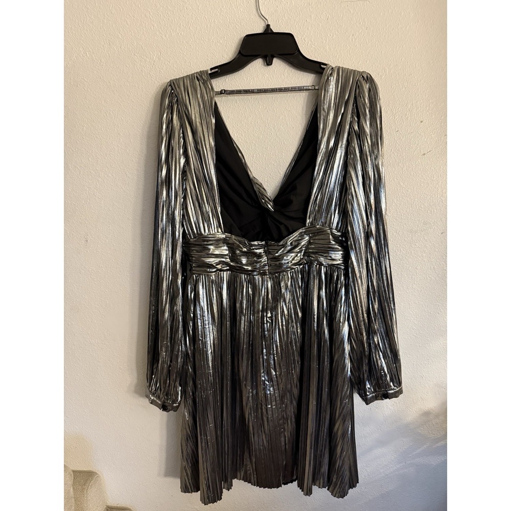BOHME‎  Faylinn Metallic Mini Dress Women's Pleated  Dress Sz L Retro Club - Picture 6 of 16
